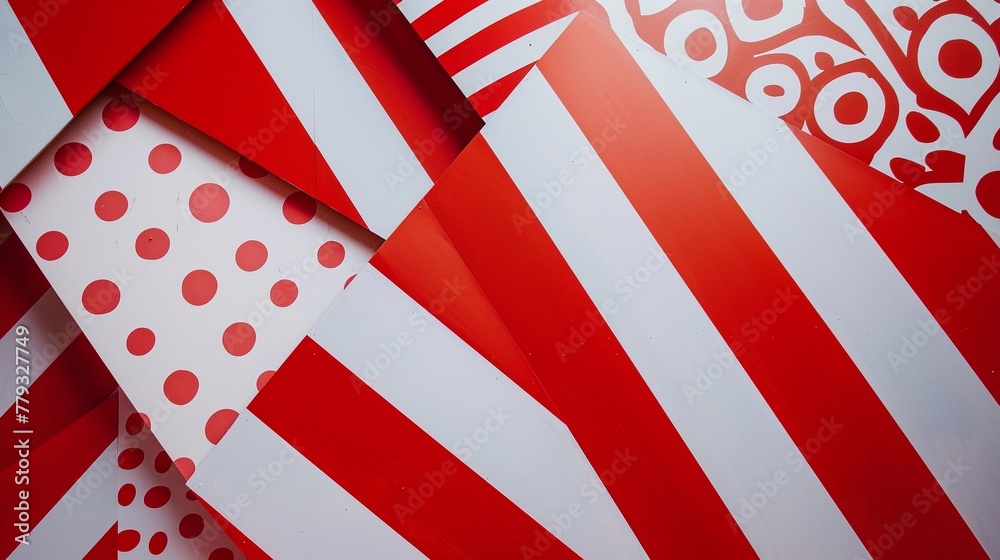 Obraz premium Bold Geometric Patterns, modern and stylish backdrop with bold red and white geometric patterns