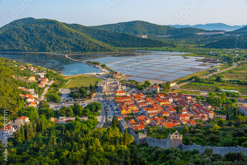 Aerial view of Croatian town Ston photo