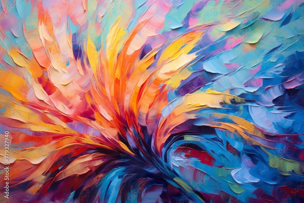 A captivating abstract acrylic painting featuring a harmonious blend of blue and orange tones, creating a sense of ethereal beauty and sophistication A captivating abstract acrylic painting featuring a harmonious blend of blue and orange tones, creating a sense of ethereal beauty and sophistication