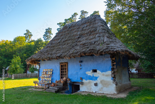 Historical houses at Astra ethnography museum in Sibiu, Romania