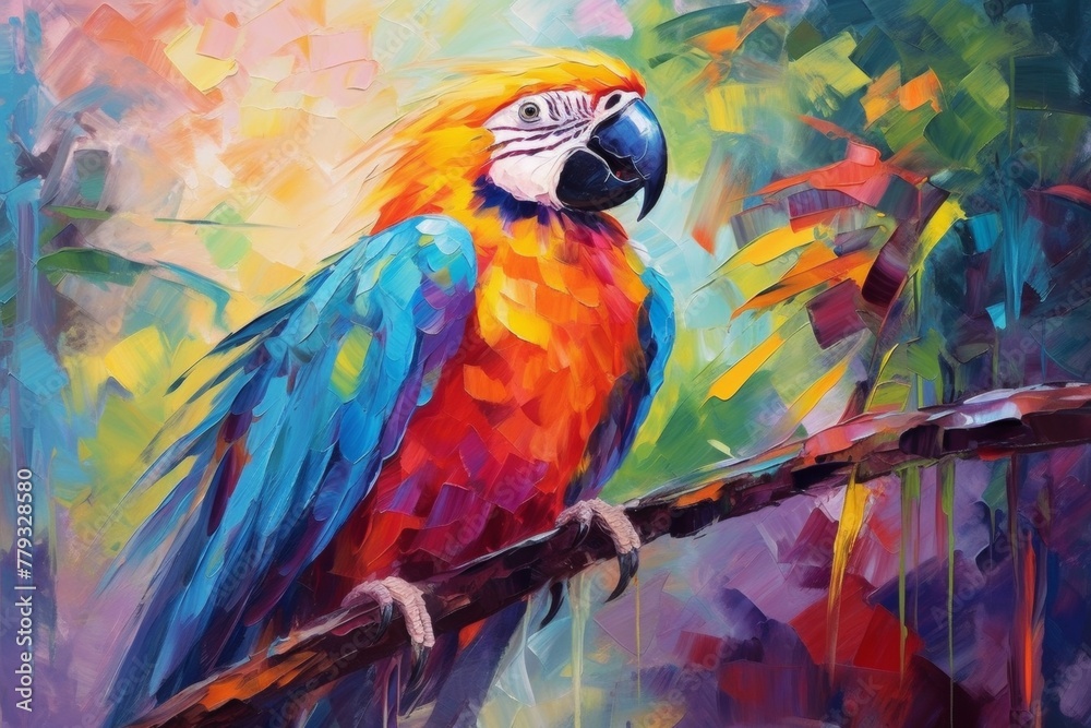 Fototapeta premium A captivating abstract acrylic painting featuring a harmonious blend of blue and orange tones, creating a sense of ethereal beauty and sophistication