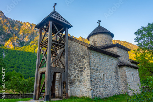 Sunset view of Monastery Dobrilovina in Montenegro photo