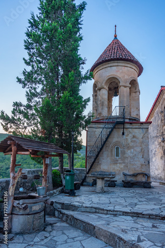 Sunset view of Motsameta monastery in Georgia photo