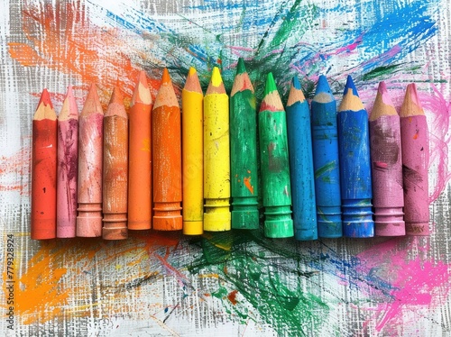 Vibrant Children's Chalk and Crayon Drawings: Playful Art in Pink, Green, Blue, and Orange