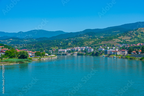 Panorama view of Visegrad town in Bosnia and Herzegovina photo