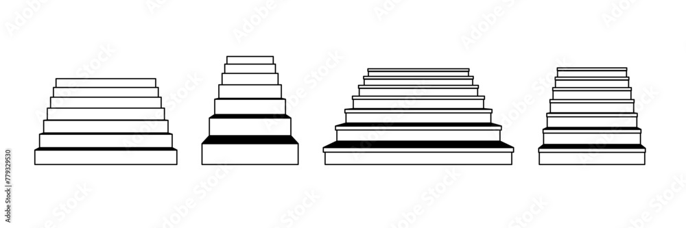 Outline linear stairway set. Different 3d staircases. Black and white stair steps collection. Graphic design element pack concept for success, growth, promotion, progress. Vector bundle Outline linear stairway set. Different 3d staircases. Black and white stair steps collection. Graphic design element pack concept for success, growth, promotion, progress. Vector bundle