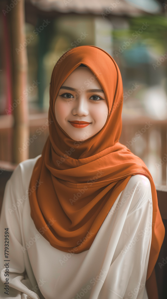 Portrait of a young Malay woman smiling in a hijab