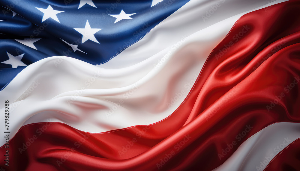 USA flag background. Waving American flag in sunlight flare, close up USA flag background. Waving American flag in sunlight flare, close up
