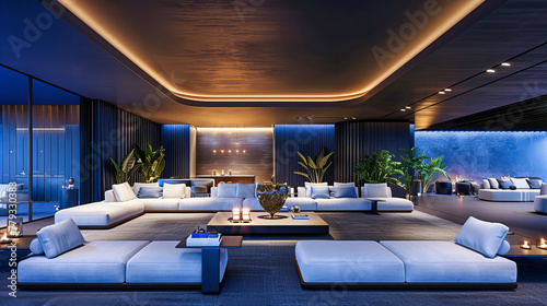 Modern Living Room with Stylish Sofa and Contemporary Decor, Luxurious and Comfortable Home Design © Taslima