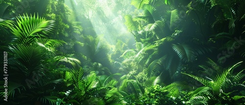 Dreamlike rainforest, lush undergrowth, fantasy escape