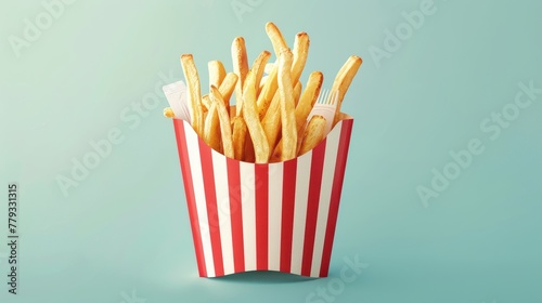 Classic french fries in a white and red paper container © Cloudspit