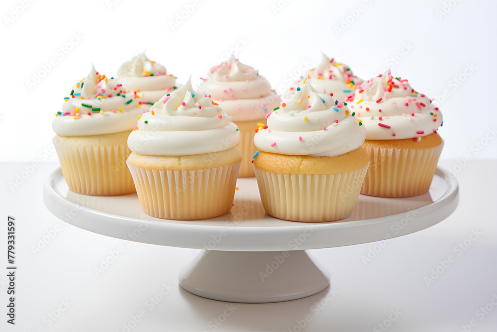 Decorative Floral Cupcakes, Pastel Icing, Elegant Tea Party Setting Decorative Floral Cupcakes, Pastel Icing, Elegant Tea Party Setting