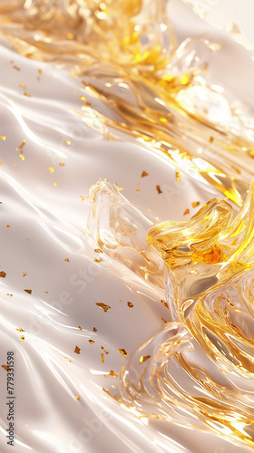 Golden waves on white  A dreamy dance of soft light  in the style of sparkling water reflections  light white and gold  snapshot aesthetic  sculpted impressionism.