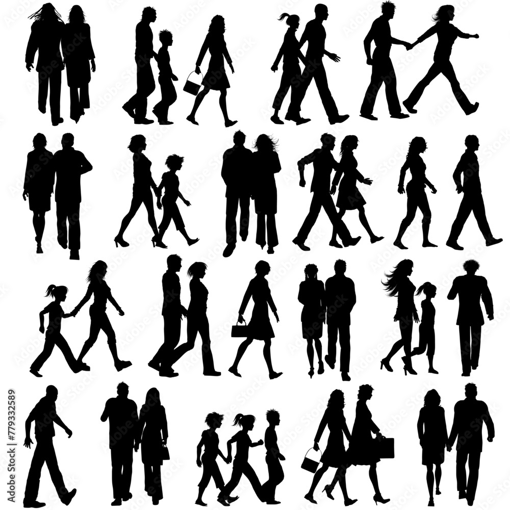 silhouette of walking people couple collection