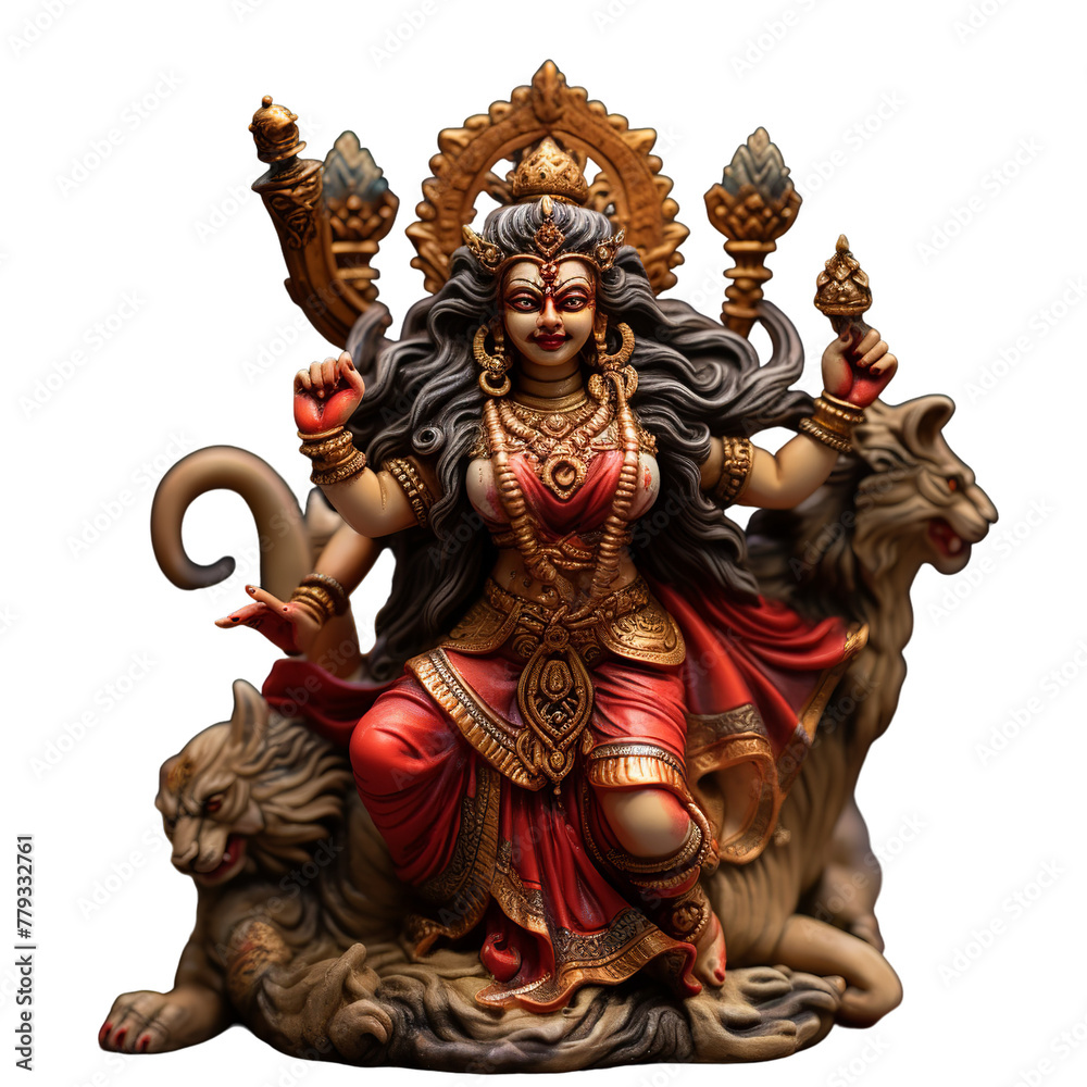 illustration of Goddess Durga miniature, Isolated on transparent PNG background, Generative ai