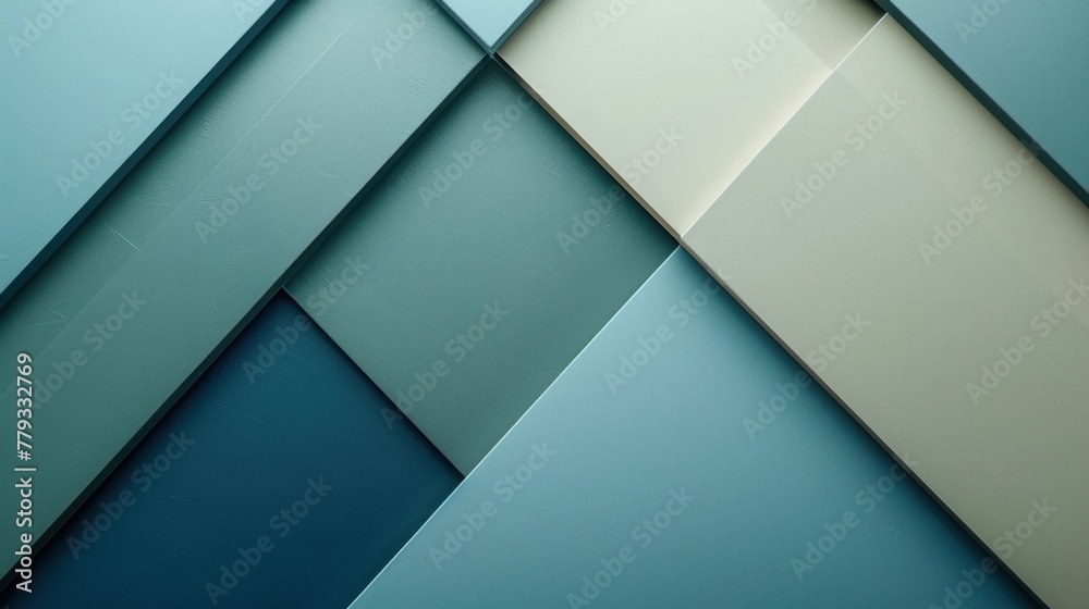 Let the triangular ceramic ledge serve as the canvas for your innovative business partnership. With colors ranging from blue and green to taupe and white, create a captivating mock-up concept. - obrazy, fototapety, plakaty 