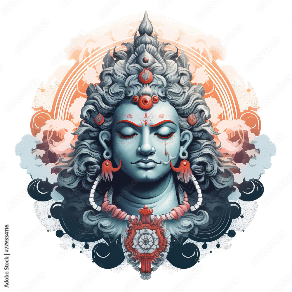 illustration of Hindu god tshirt, Isolated on transparent PNG background, Generative ai