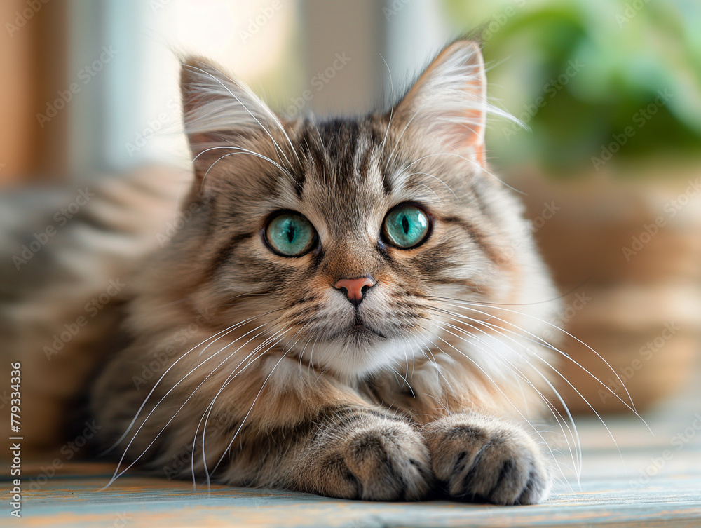 Funny large longhair gray kitten with beautiful big green eyes Funny large longhair gray kitten with beautiful big green eyes