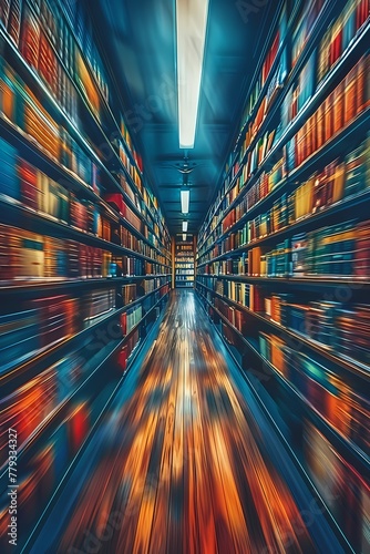 Abstract blurred contemporary library corridor background,  for home decor, wall art, digital art print, wallpaper, background