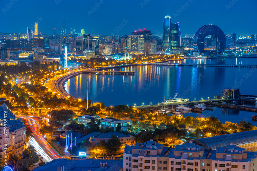 Naklejka premium Sunset view of cityscape of Baku in Azerbaijan
