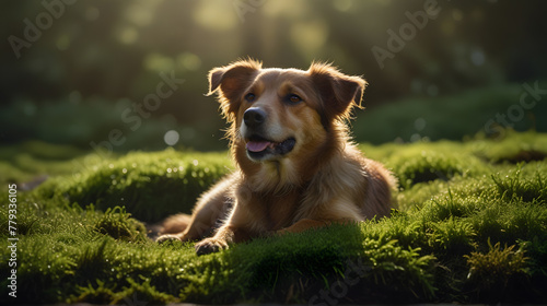 Dog Resting on Grass