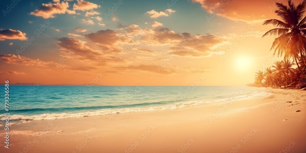 Summer sunset on the beach, summer, beach and spring abstract background with blank space for text