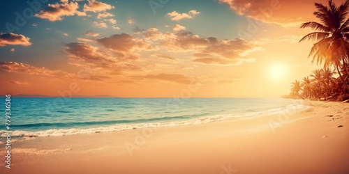Summer sunset on the beach, summer, beach and spring abstract background with blank space for text