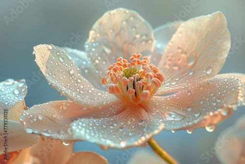 A close-up of a flower  with dewdrops on its petals
