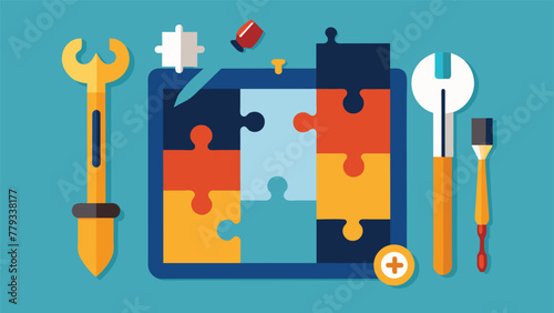 An unfinished jigsaw puzzle with tools lying nearby showing the temptation to use logical ytical ods to try and solve an emotional or