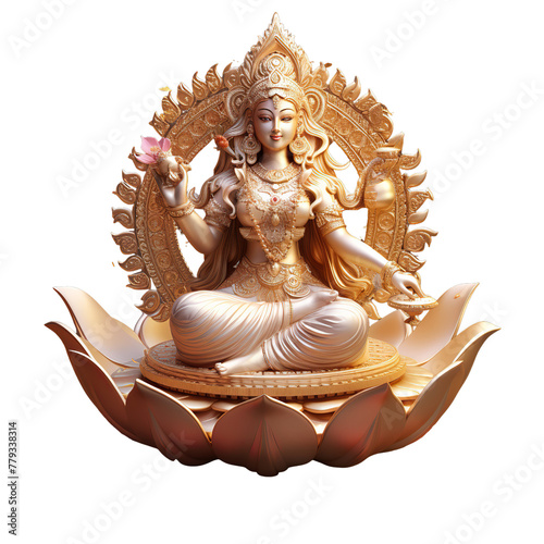 illustration of visually Goddess lakshmi, Isolated on transparent PNG background, Generative ai photo