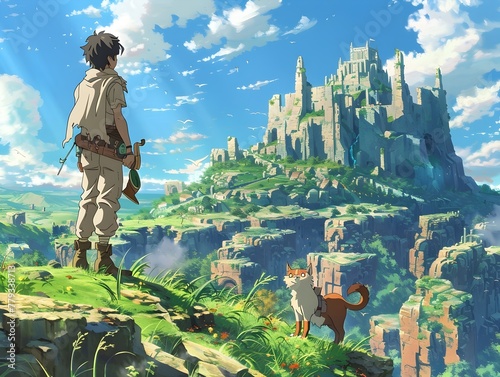 Anime Protagonist Discovers Enchanting Ancient Ruins in a Magical Realm of Nature and Fantasy