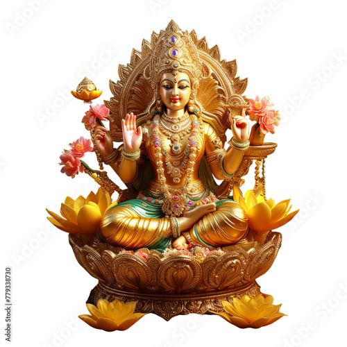 illustration of visually Goddess lakshmi, Isolated on transparent PNG background, Generative ai