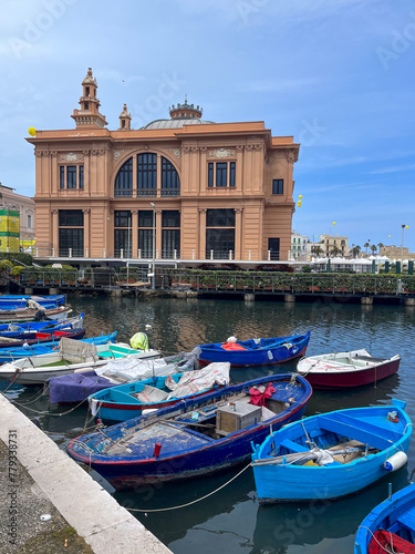 Italy,Teatro Margherita,Theater Margherita,boats in the Apulia region, Adriatic sea, Southern Italy, Metropolitan city of Bari, Muraglia di Bari