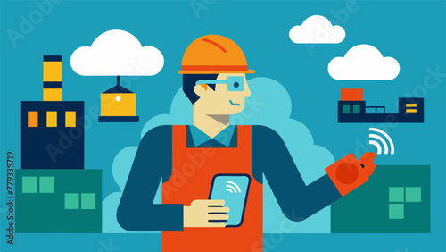 A closeup view of a worker wearing a smart wearable device on their arm utilizing cloudbased technology to receive realtime instructions and