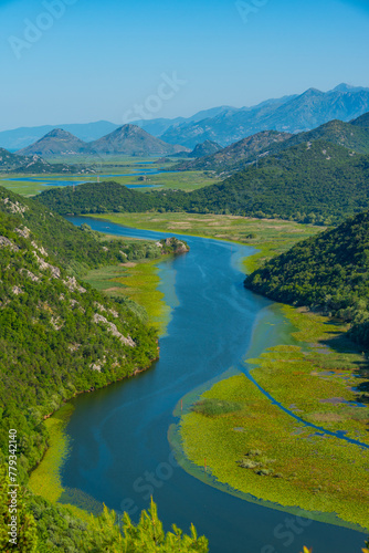 Meander of Rijeka Crnojevica river leading to Skadar lake in montenegro photo