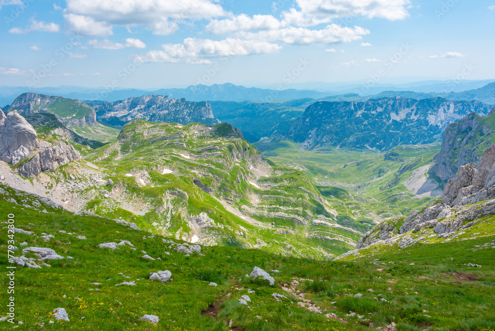 Naklejka premium Panorama of Durmitor National park dominated by Bobotuv Kuk mountain, Montenegro