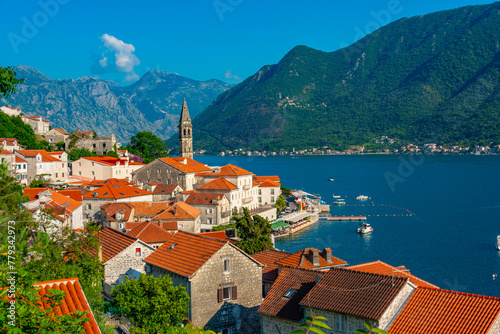 Aerial view of Perast in Montenegro