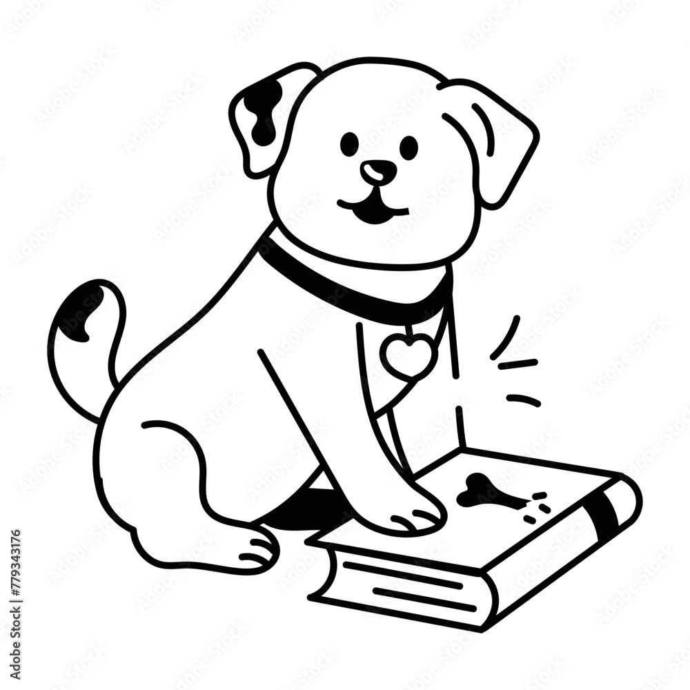 Fototapeta premium Cute doodle style icon of a dog book 