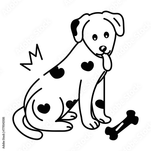 A doodle style icon of dog eating bone 
