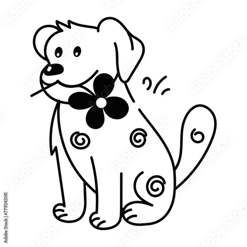 Cute doodle icon of dog flower 