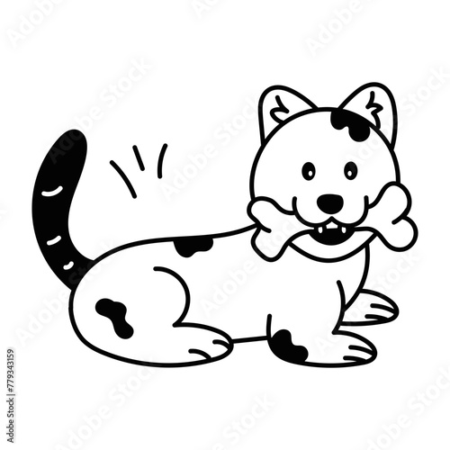 Editable glyph icon of a dog chewing bone 
