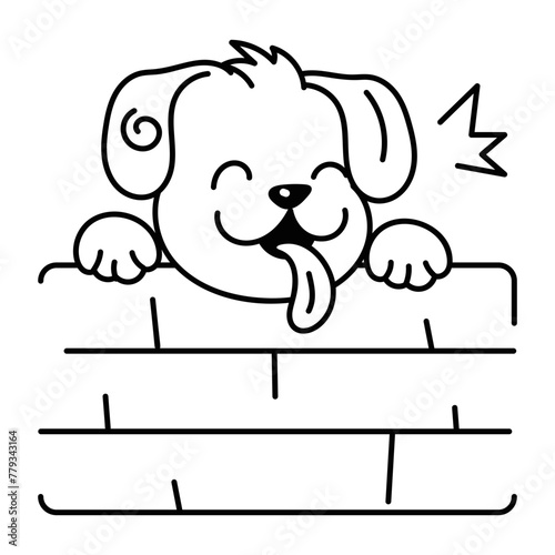 Cute hound staring from wall, doodle style icon 