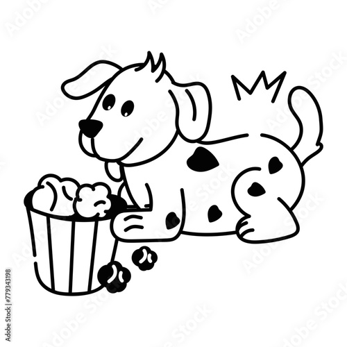 A well-designed doodle icon of dog eating popcorn 