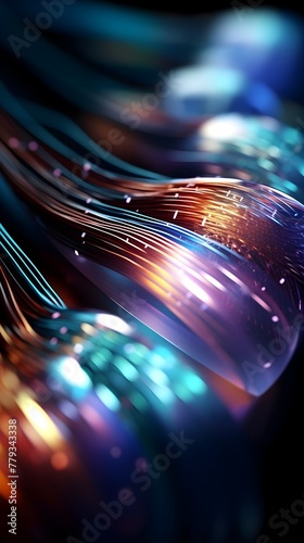 Vibrant Fiber Optic Cables Transferring Futuristic Data in Intricate Abstract Tech Background