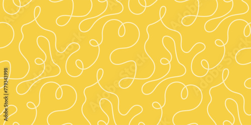 Noodle pasta seamless pattern vector background. Spaghetti curvy doodle pattern, Italian pasta background. Chinese abstract noodle, ramen design yellow food wallpaper. Vector illustration