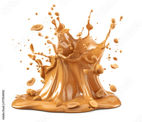 splash peanut butter with peanut seeds isolated on transparent background cutout , generative ai 