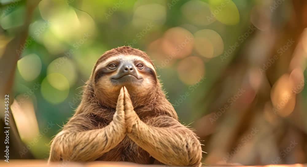 A sloth yoga instructor, in a pose, encouraging slow and steady movements, A sloth yoga instructor, in a pose, encouraging slow and steady movements,