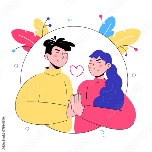 Trendy doodle mini illustration of couple meditation 