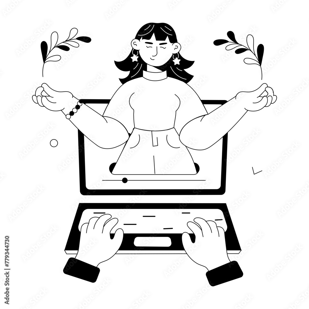 A doodle mini illustration of online meditation tutorial 