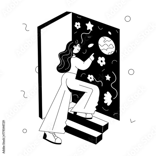 Premium doodle mini illustration of finding peace 